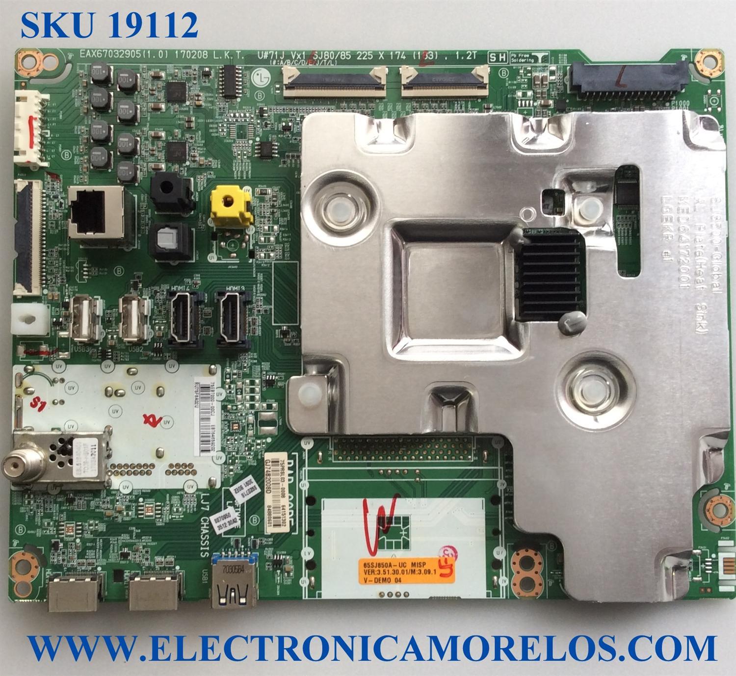 MAIN / LG EBT64659202 / EAX67032905 (1.0) / EAX67032905 / 64151302 / PANEL LC650EQF (DK)(M1) / MODELOS 65SJ850A-UC.AUSYLJR / 65SJ850A / 65SJ850A-UC.BUSYLJR